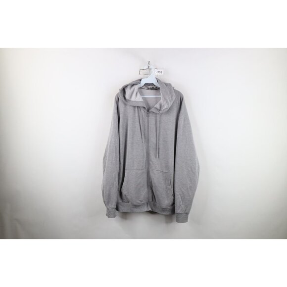 Vintage Y2K Eddie Bauer Mens Medium Spell Out Full Zip Hoodie Sweatshirt Gray - Picture 1 of 16